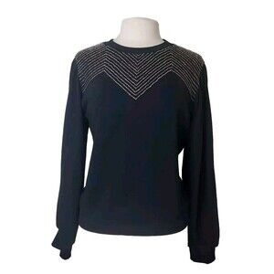 Love Sam Anthropologie Black Sweatshirt Beaded Pullover Size S Slit Sleeve